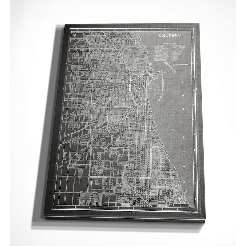 Chircago Sketch Map Grey - Premium Gallery Wrapped Canvas