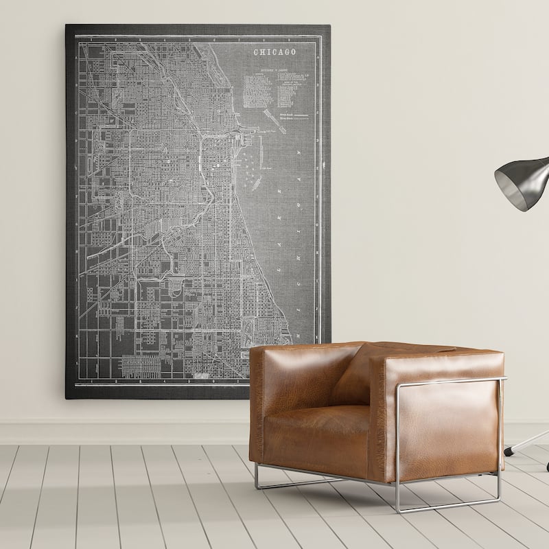 Chircago Sketch Map Grey - Premium Gallery Wrapped Canvas