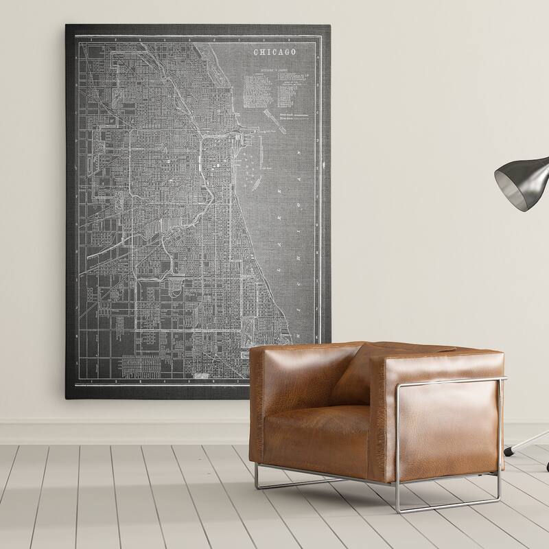 Chircago Sketch Map Grey - Premium Gallery Wrapped Canvas