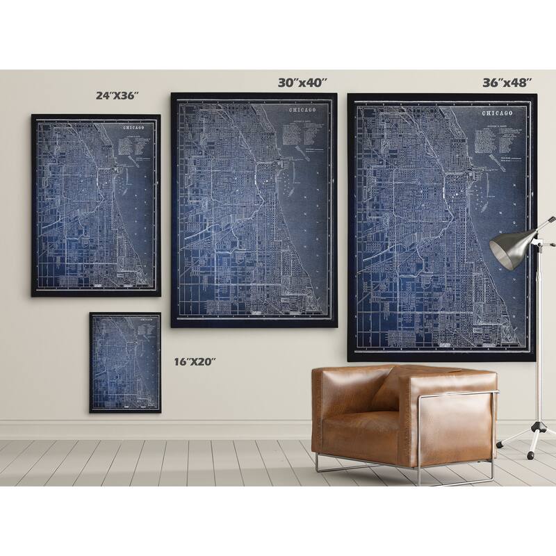 Chircago Sketch Map Blue - Premium Gallery Wrapped Canvas