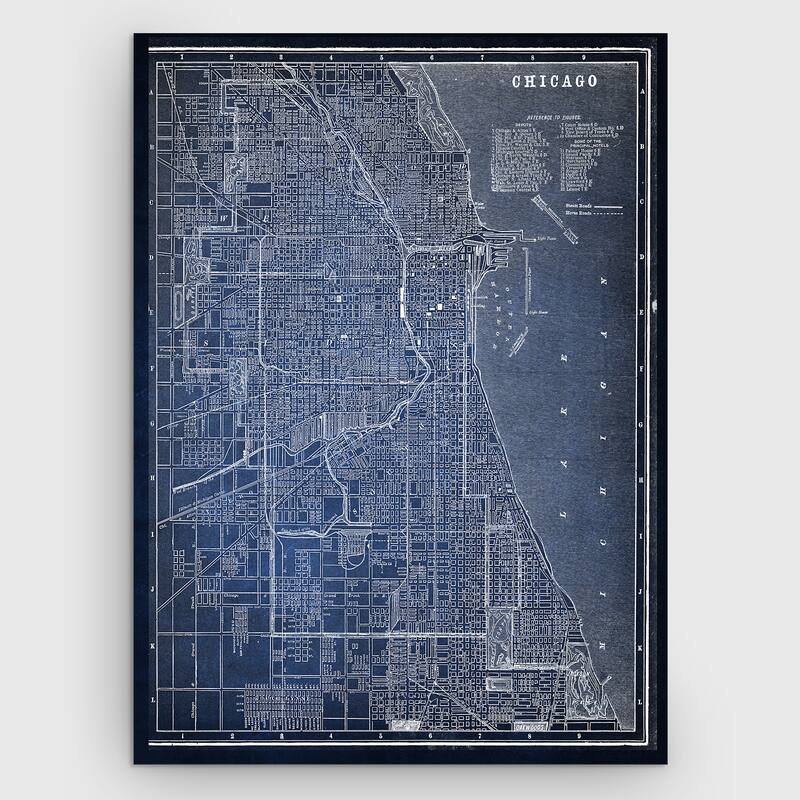 Chircago Sketch Map Blue - Premium Gallery Wrapped Canvas