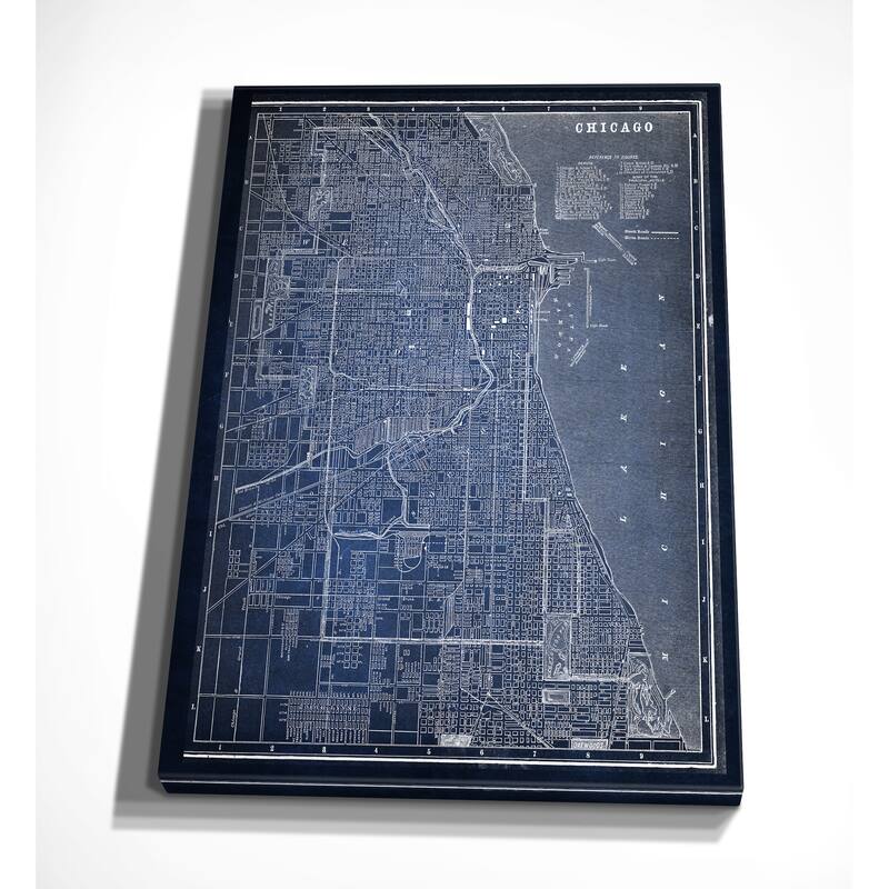 Chircago Sketch Map Blue - Premium Gallery Wrapped Canvas