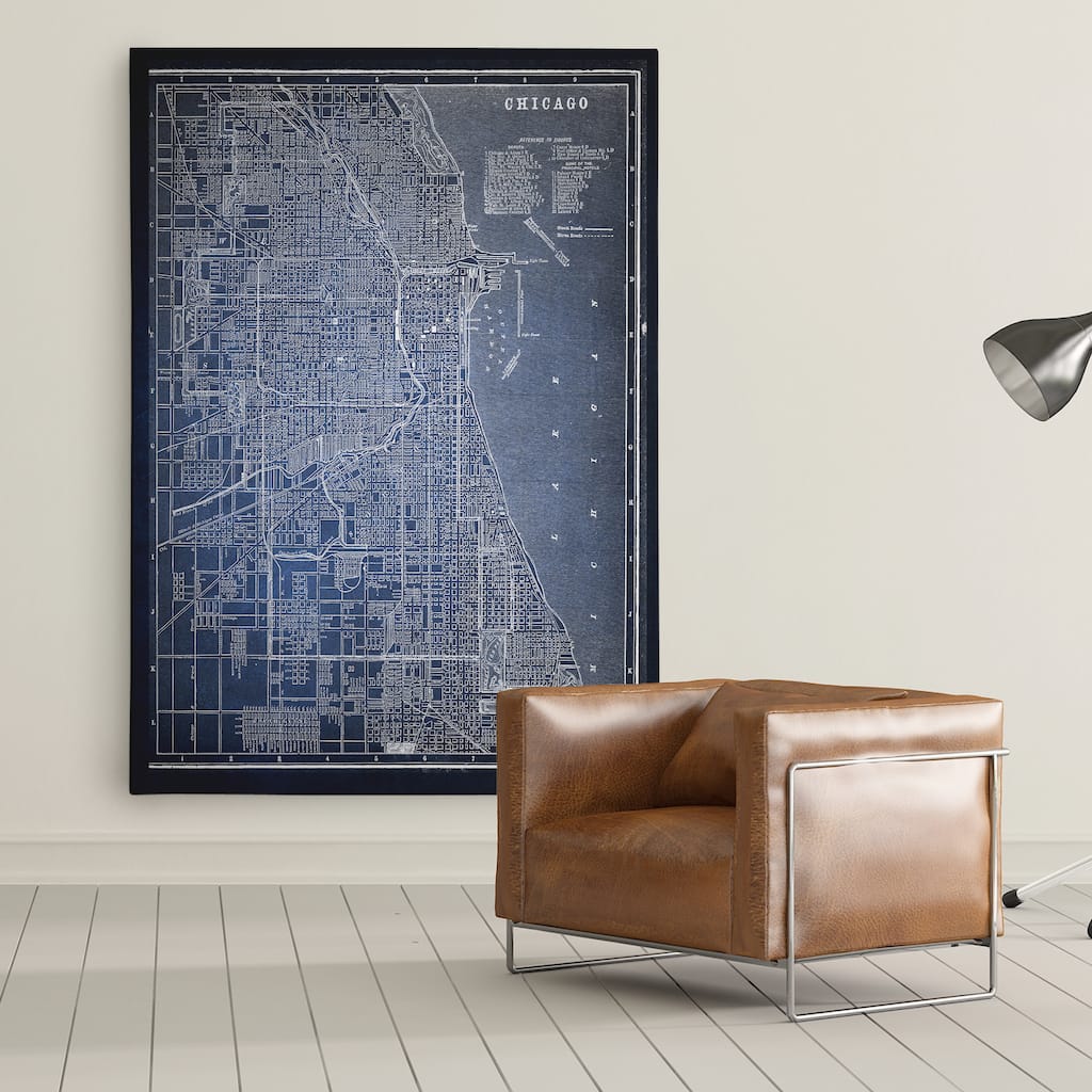 Chircago Sketch Map Blue - Premium Gallery Wrapped Canvas