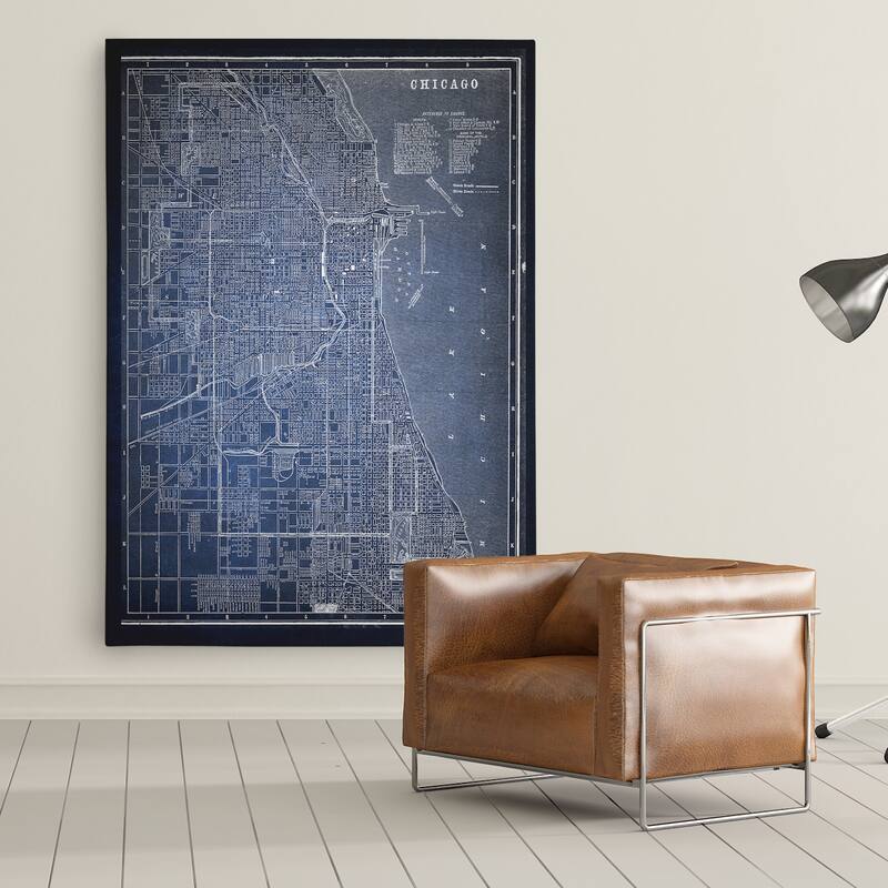 Chircago Sketch Map Blue - Premium Gallery Wrapped Canvas