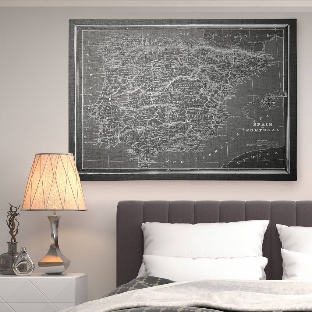 Spain Sketch Map Grey - Premium Gallery Wrapped Canvas