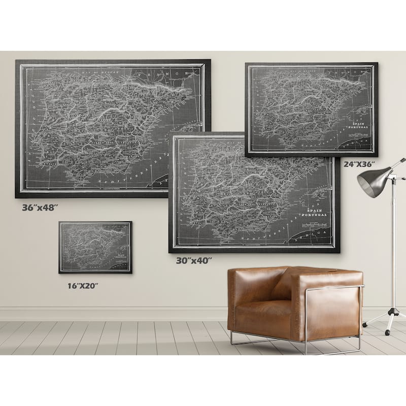 Spain Sketch Map Grey - Premium Gallery Wrapped Canvas