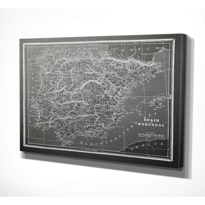 Spain Sketch Map Grey - Premium Gallery Wrapped Canvas