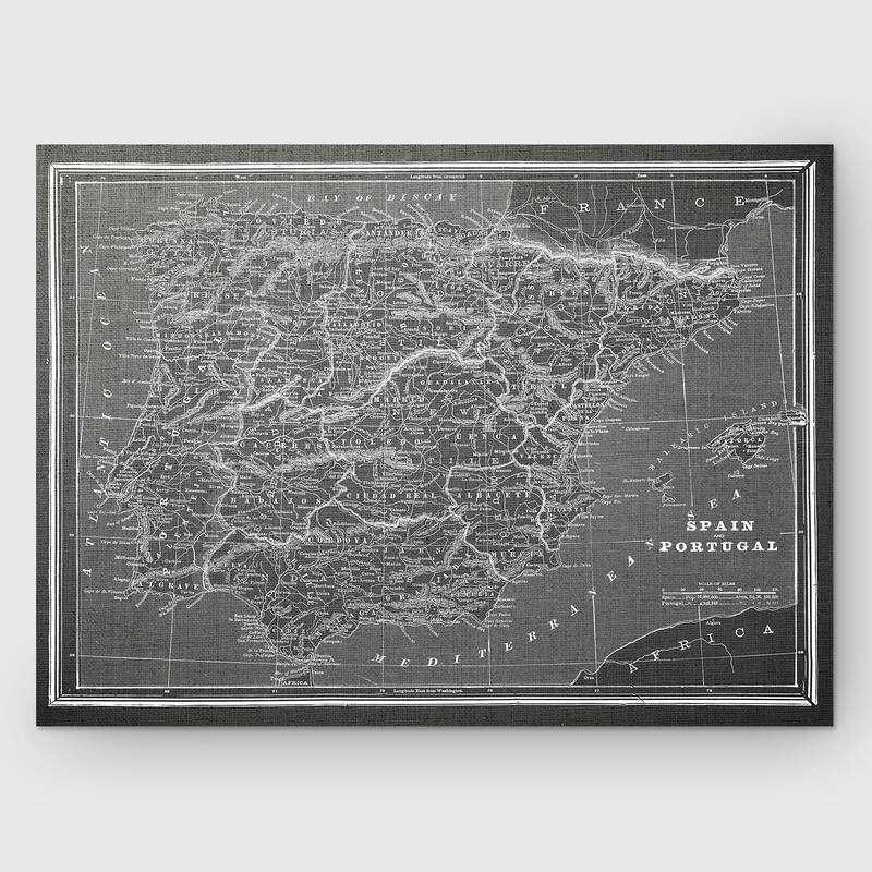Spain Sketch Map Grey - Premium Gallery Wrapped Canvas