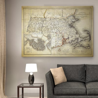 Massachusetts Sketch Map II - Premium Gallery Wrapped Canvas