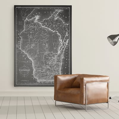 Wisconsin Sketch Map Grey - Premium Gallery Wrapped Canvas