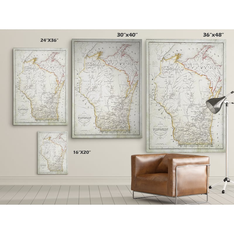 Wisconsin Sketch Map I - Premium Gallery Wrapped Canvas