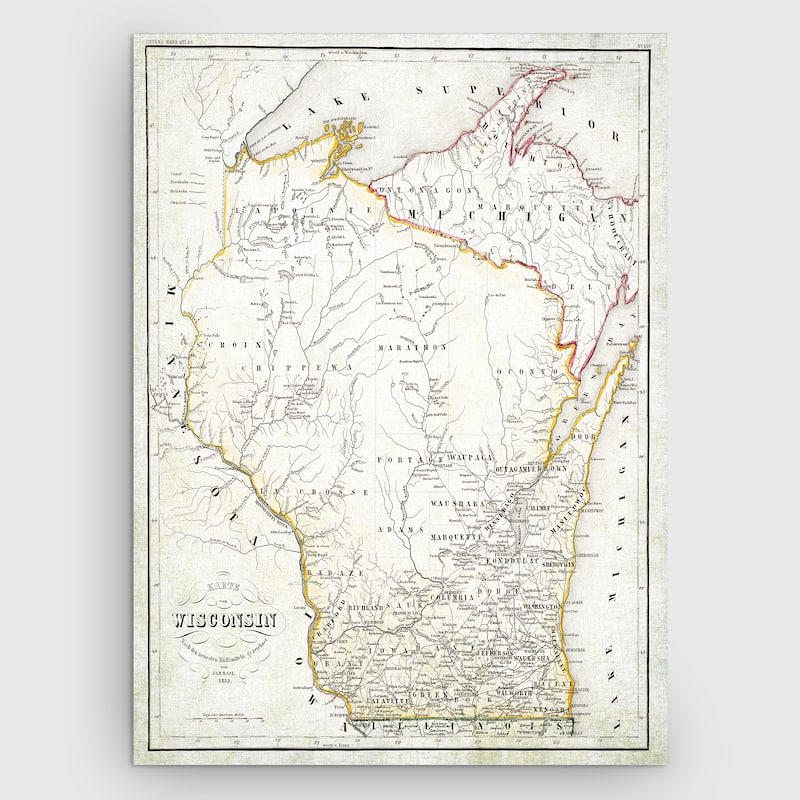Wisconsin Sketch Map I - Premium Gallery Wrapped Canvas