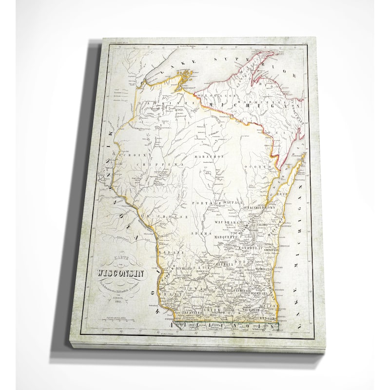 Wisconsin Sketch Map I - Premium Gallery Wrapped Canvas