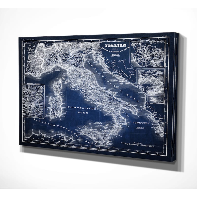 Italy Sketch Map Blue - Premium Gallery Wrapped Canvas