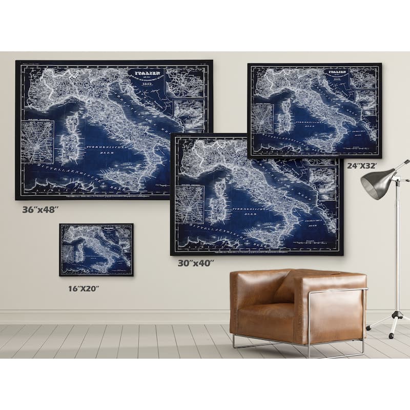 Italy Sketch Map Blue - Premium Gallery Wrapped Canvas