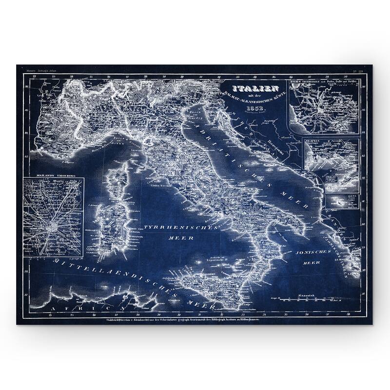 Italy Sketch Map Blue - Premium Gallery Wrapped Canvas