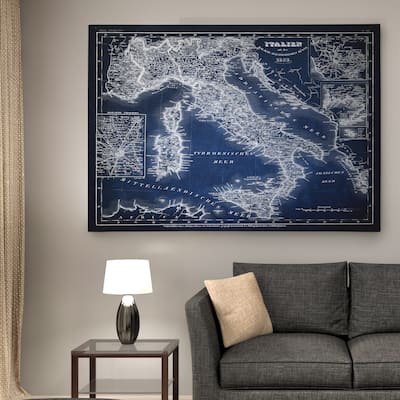 Italy Sketch Map Blue - Premium Gallery Wrapped Canvas