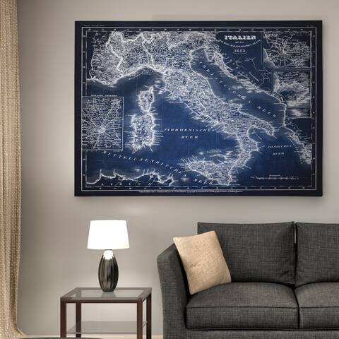 Italy Sketch Map Blue - Premium Gallery Wrapped Canvas