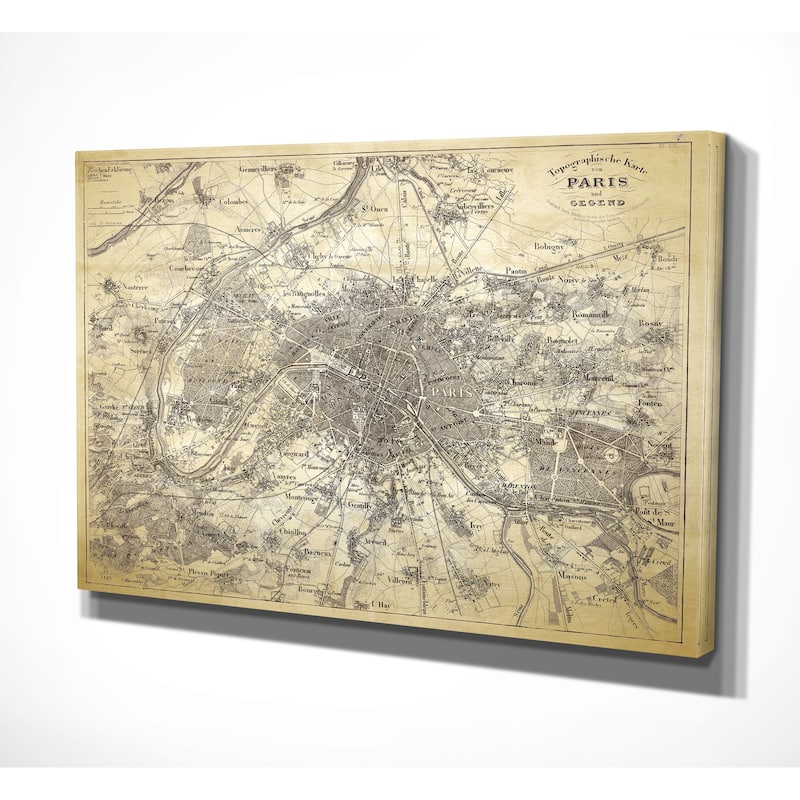 Antique Paris Stencil Map - Premium Gallery Wrapped Canvas