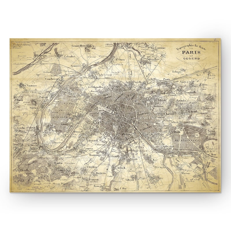 Antique Paris Stencil Map - Premium Gallery Wrapped Canvas