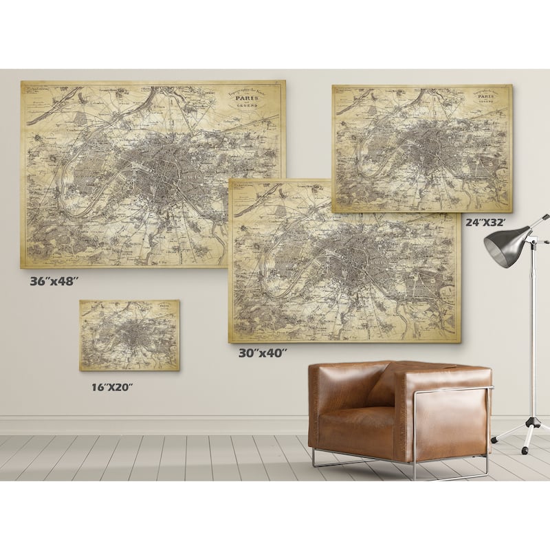 Antique Paris Stencil Map - Premium Gallery Wrapped Canvas