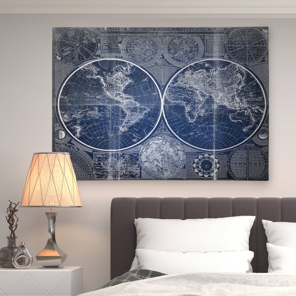 Vintage World Map Blue II - Premium Gallery Wrapped Canvas