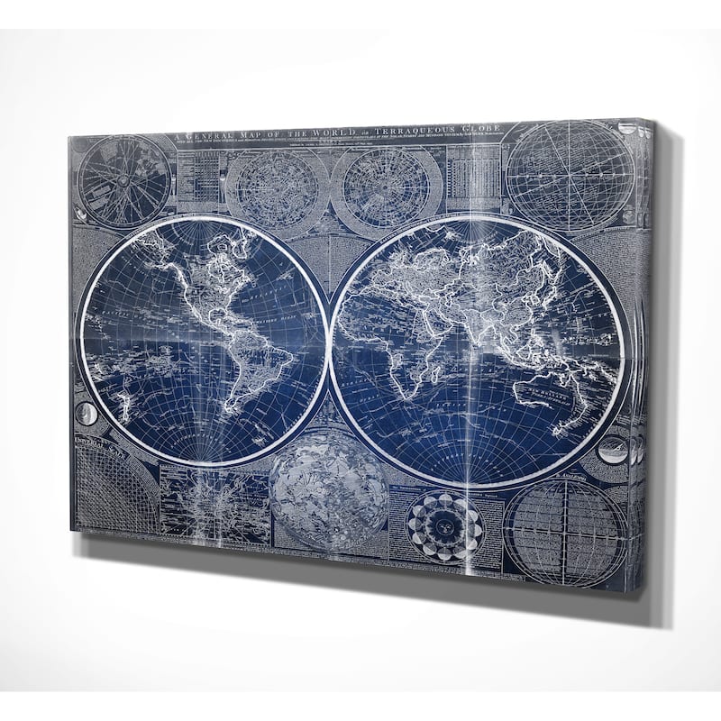 Vintage World Map Blue II - Premium Gallery Wrapped Canvas