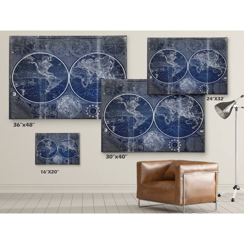 Vintage World Map Blue II - Premium Gallery Wrapped Canvas