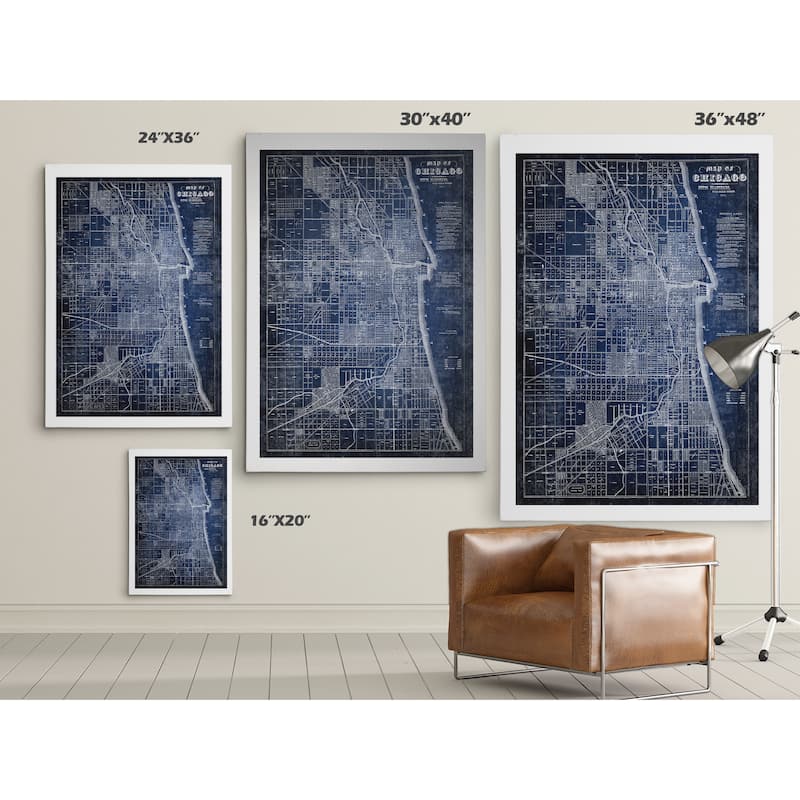 Chicago Map Blue - Premium Gallery Wrapped Canvas