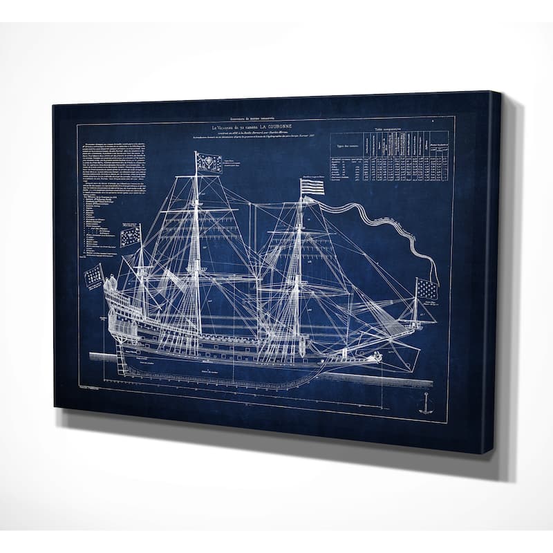 Vintage Sailing Ship Blue Sketch - Premium Gallery Wrapped Canvas