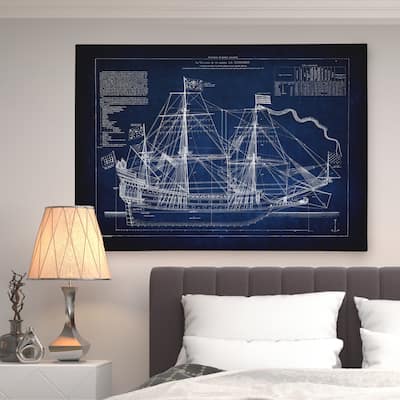 Vintage Sailing Ship Blue Sketch - Premium Gallery Wrapped Canvas