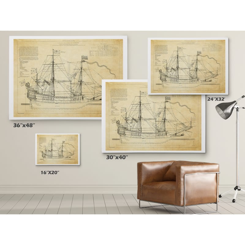 Vintage Sailing Ship Sketch II - Premium Gallery Wrapped Canvas
