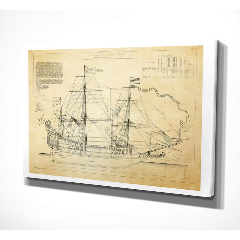 Vintage Sailing Ship Sketch II - Premium Gallery Wrapped Canvas