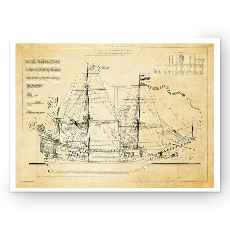 Vintage Sailing Ship Sketch II - Premium Gallery Wrapped Canvas