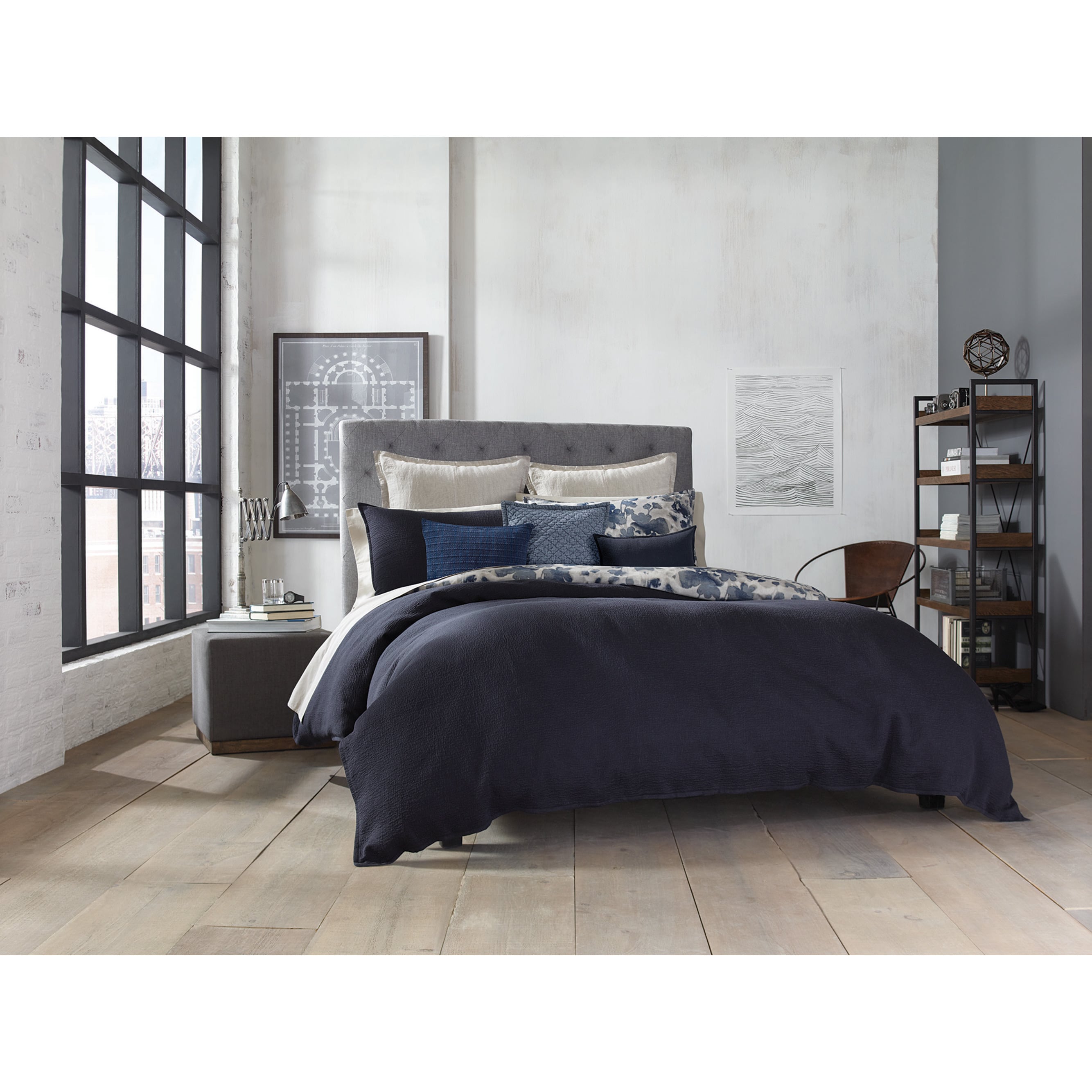 Shop Kenneth Cole Fleur Navy Blue Cotton Duvet Cover Overstock