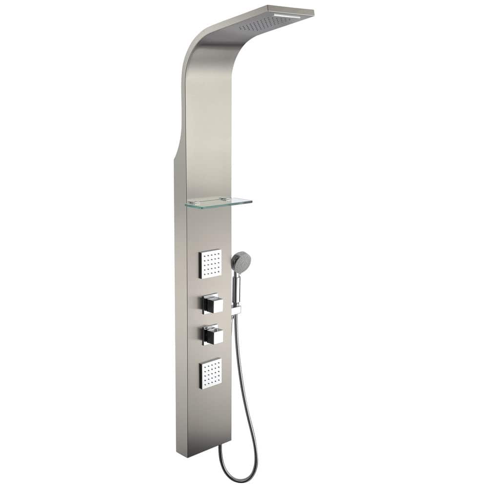 ANZZI Niagara 64 in. 2-Jetted Full Body Shower Panel with Heavy Rain Shower in Brushed Steel