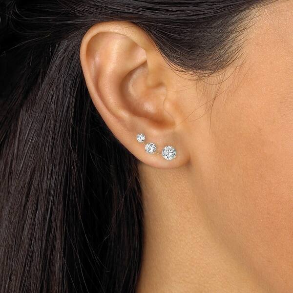 Mothers Gift Round Cut White Cubic Zirconia Climbers Earrings In 14K Gold Over Sterling Silver 