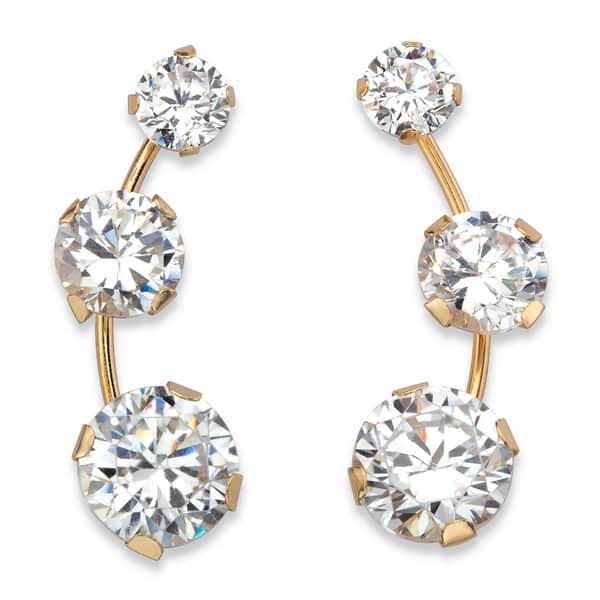 Mothers Gift Round Cut White Cubic Zirconia Climbers Earrings In 14K Gold Over Sterling Silver Mothers Gift Round Cut White Cubic Zirconia Climbers Earrings In 14K Gold Over Sterling Silver