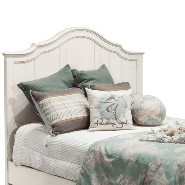 slide 1 of 2, Millbrook Distressed Off-White Arched Panel Headboard by Panama Jack