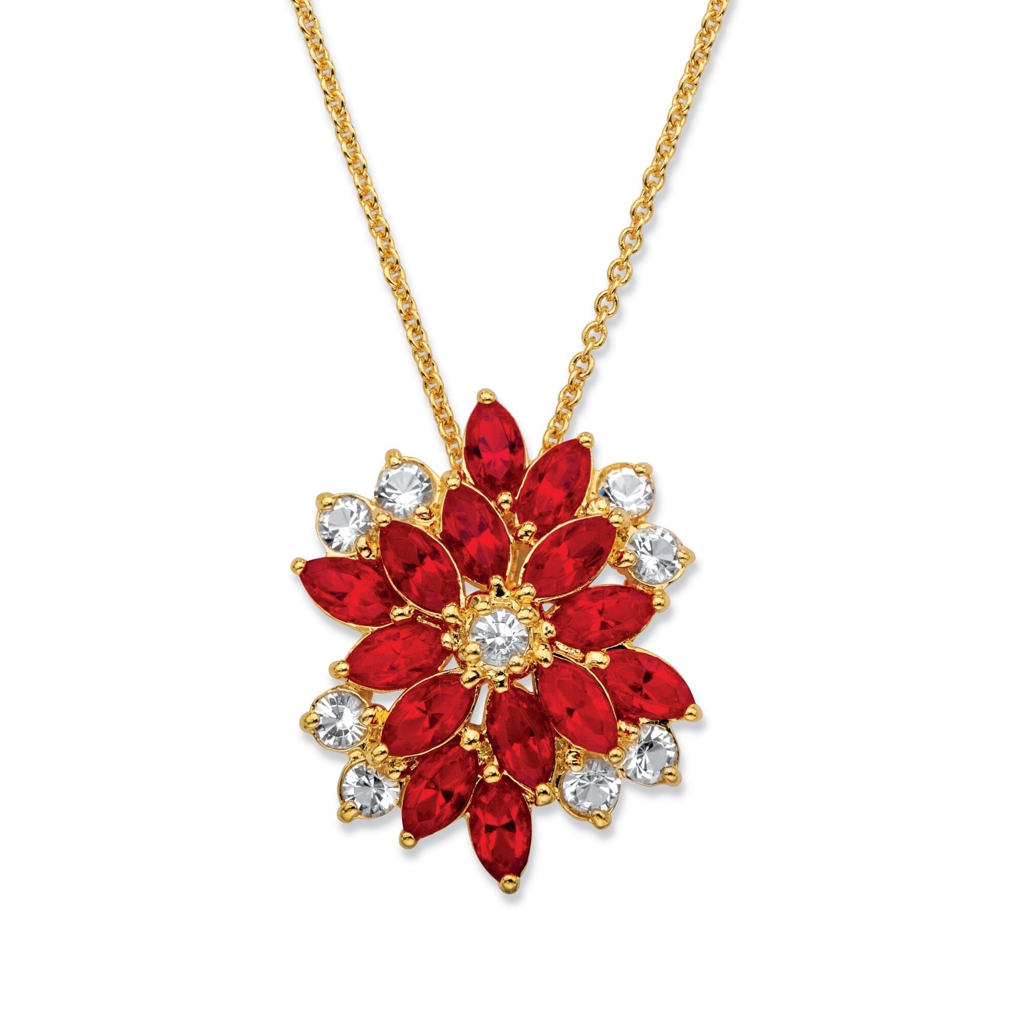 New Cubic Zirconia 18K Yellow Gold Plated Red Ruby Marquise Pendant Free Chain