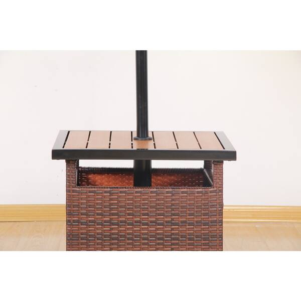 Shop Black Friday Deals On Broyerk Rattan Wood Patio Umbrella Stand Dining Table Overstock 14498294