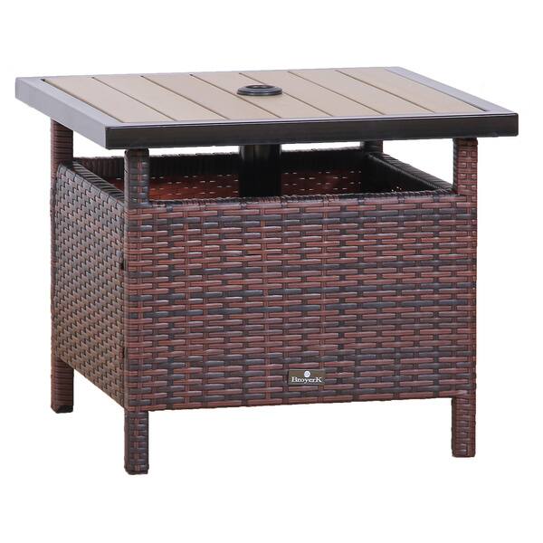 Shop Black Friday Deals On Broyerk Rattan Wood Patio Umbrella Stand Dining Table Overstock 14498294