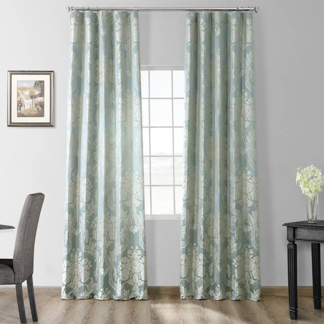 Exclusive Fabrics Magdelena Faux Silk Jacquard Curtain (1 Panel) - 50 x 96 - Magdelena Blue/Steel