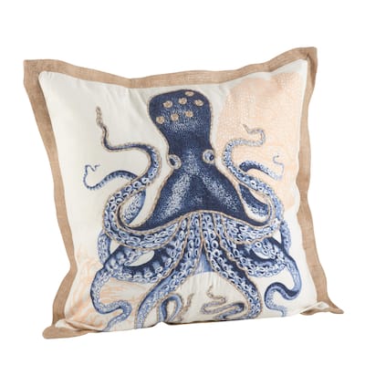 Octopus Print Cotton Down Filled Throw Pillow