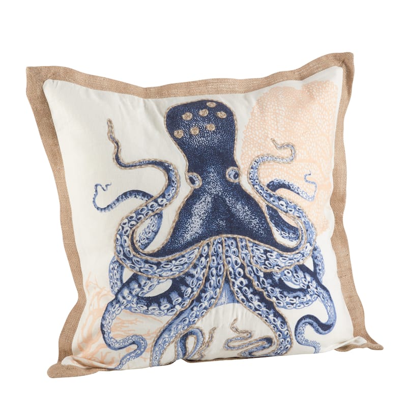 Octopus Print Cotton Down Filled Throw Pillow