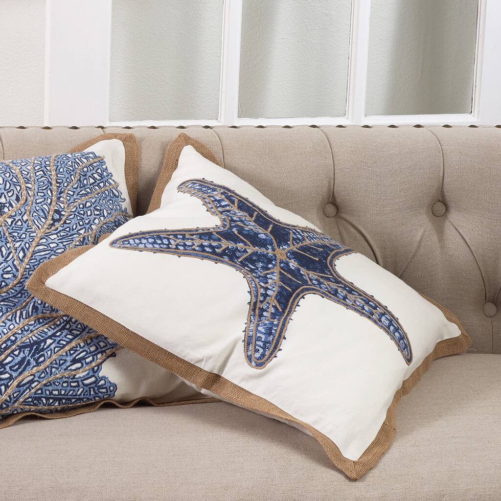 Star Fish Print Cotton Down Filled Throw Pillow