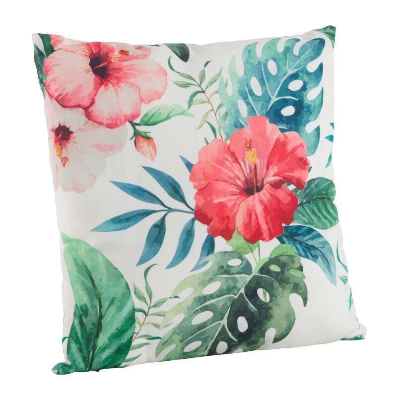 Tropical Floral Print Poly Filled Throw Pillow