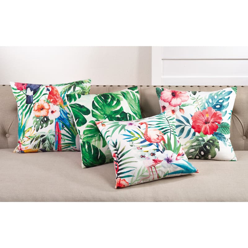 Green Leaf Print Down Poly Filled Throw Pillow