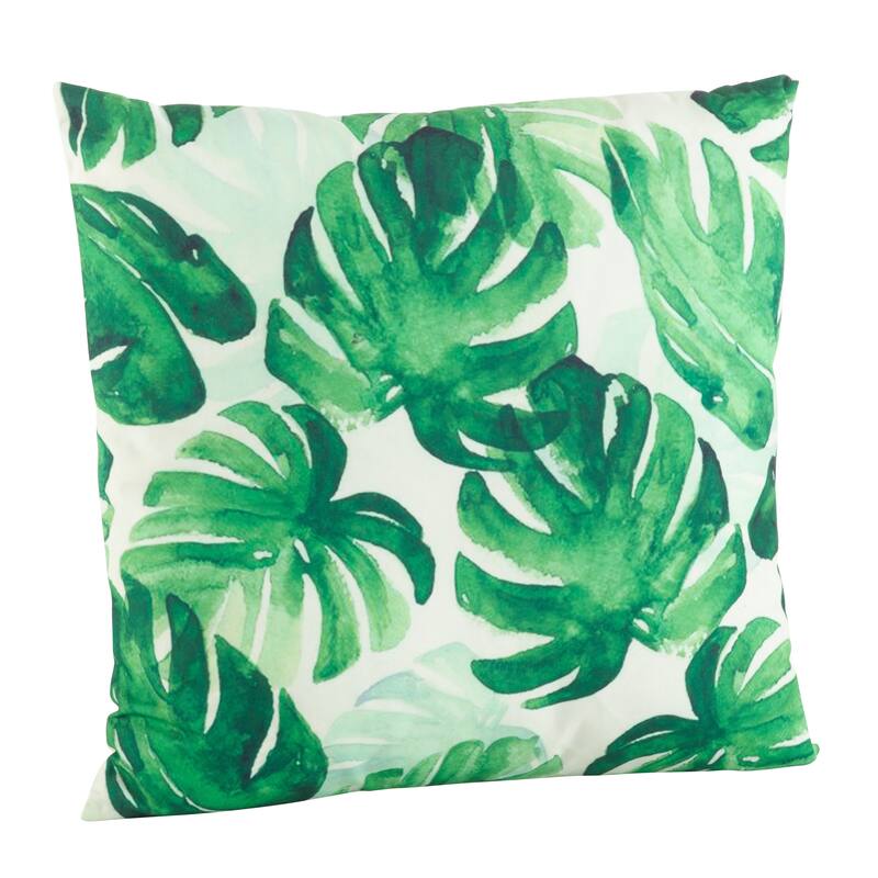 Green Leaf Print Down Poly Filled Throw Pillow