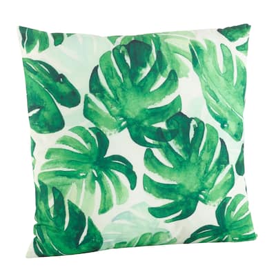 Green Leaf Print Down Poly Filled Throw Pillow